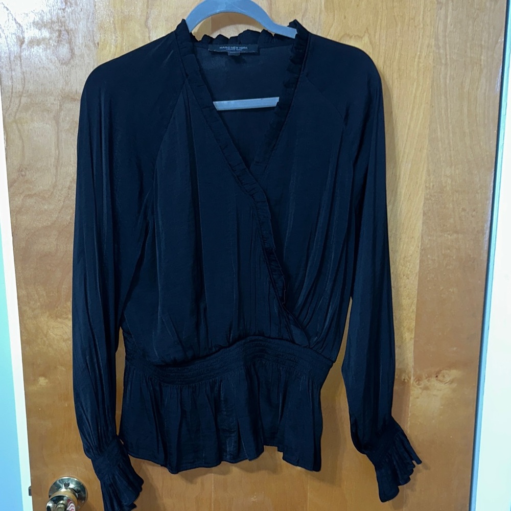 Elegant Black Ruffle V-Neck Blouse